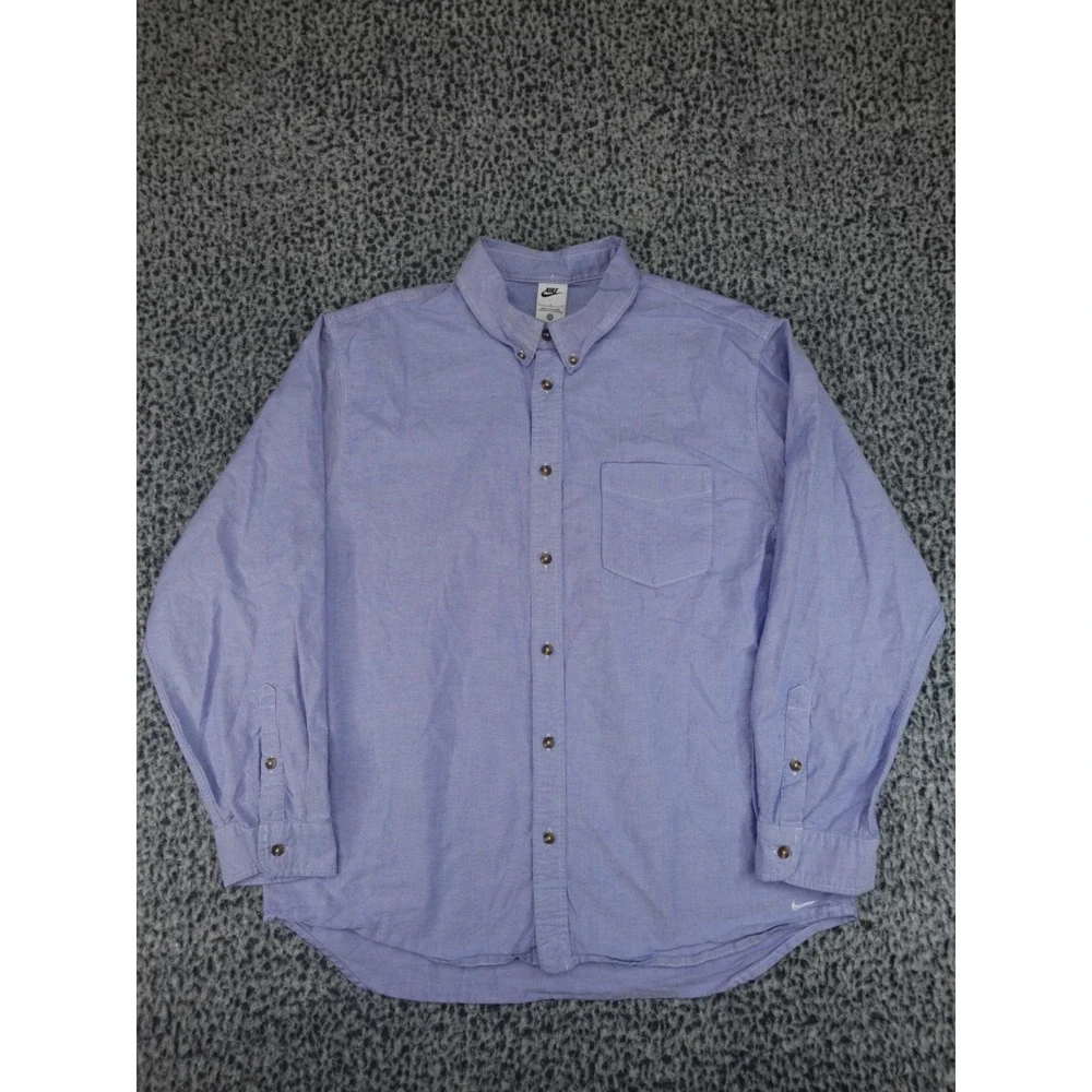 Nike Oxford Button Down Shirt Mens Large Blue Long Sleeve Swoosh Logo